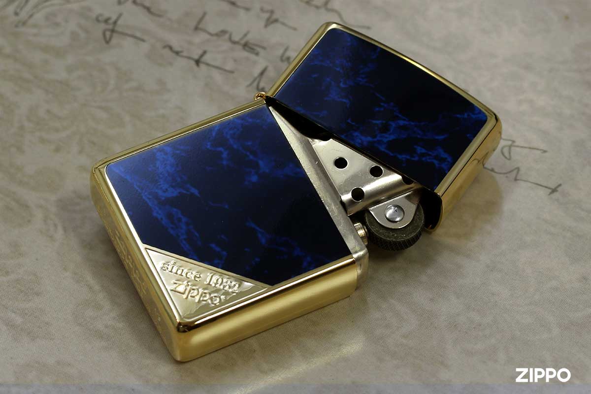 Zippo ジッポー ブルー マーブル 大理石調 両面加工 金メッキ Marvel 2G-BLMZL