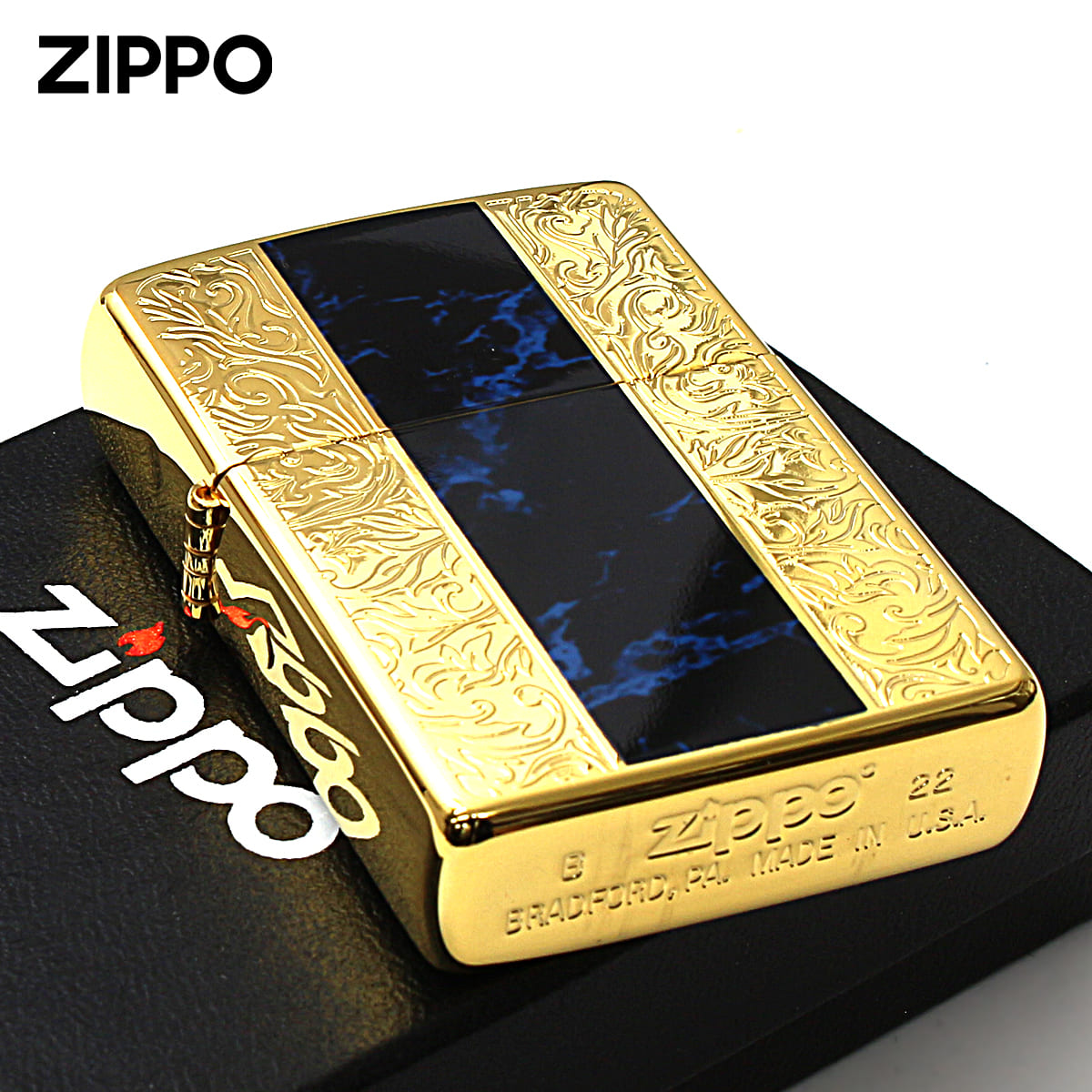 Zippo ジッポー ブルー マーブル 大理石調 両面加工 金メッキ Marvel 2G-BLMT
