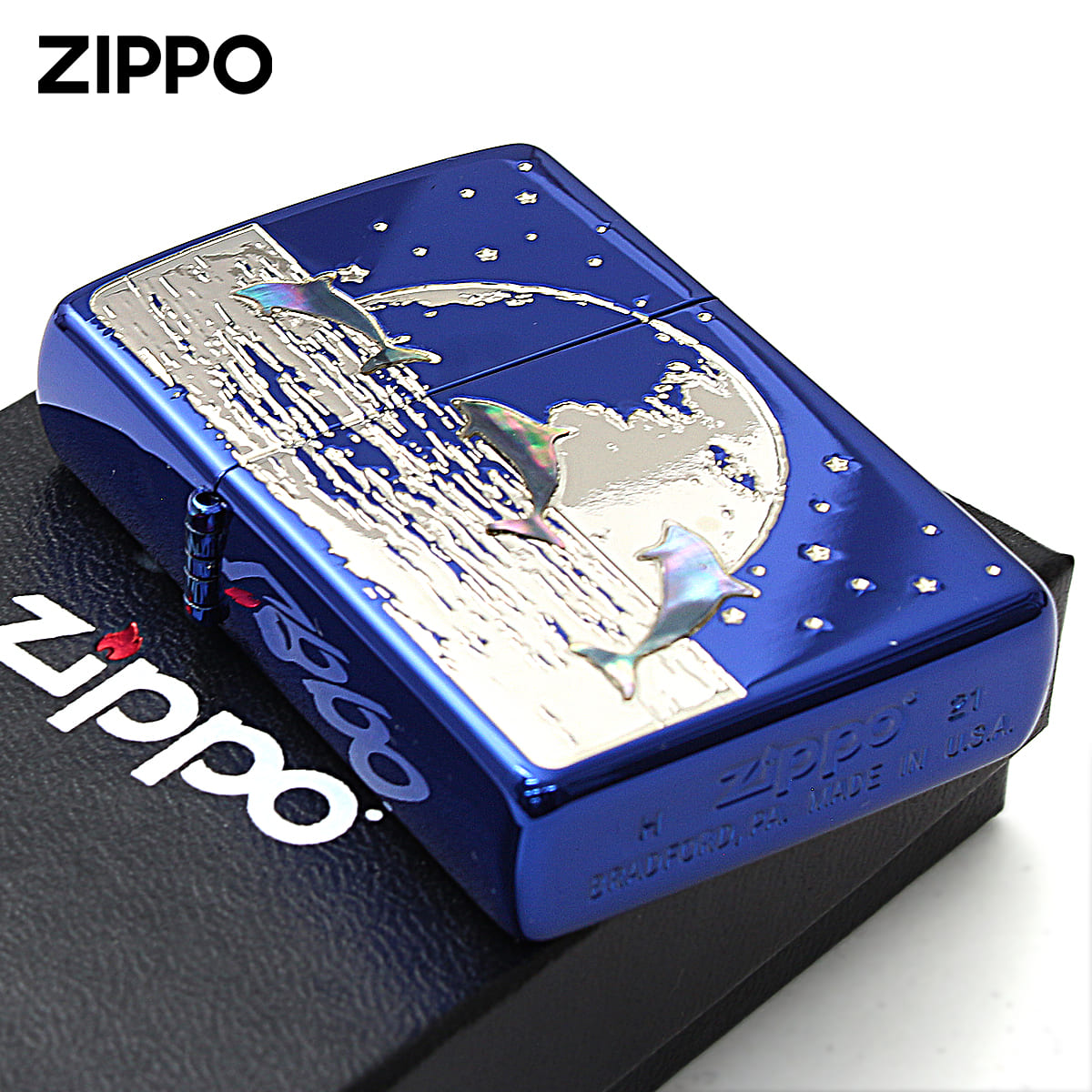 Zippo ジッポー イルカ ドルフィン シェル 貝 インレイ 象嵌 DOLPHIN PLANET ドルフィン プラネット 2BLS-DOLPHIN2