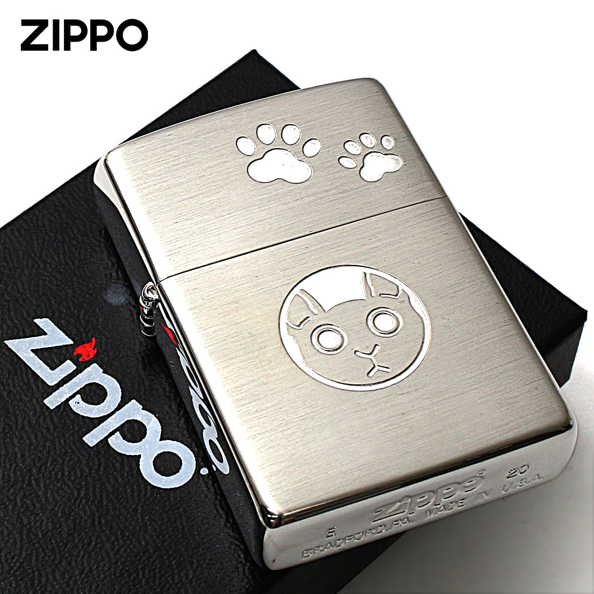 Zippo ジッポー ネコ 猫 Cat 足跡 愛くるしい 銀メッキ サテーナ Charming Gesture 2SS-CATHIDE1 メール便可