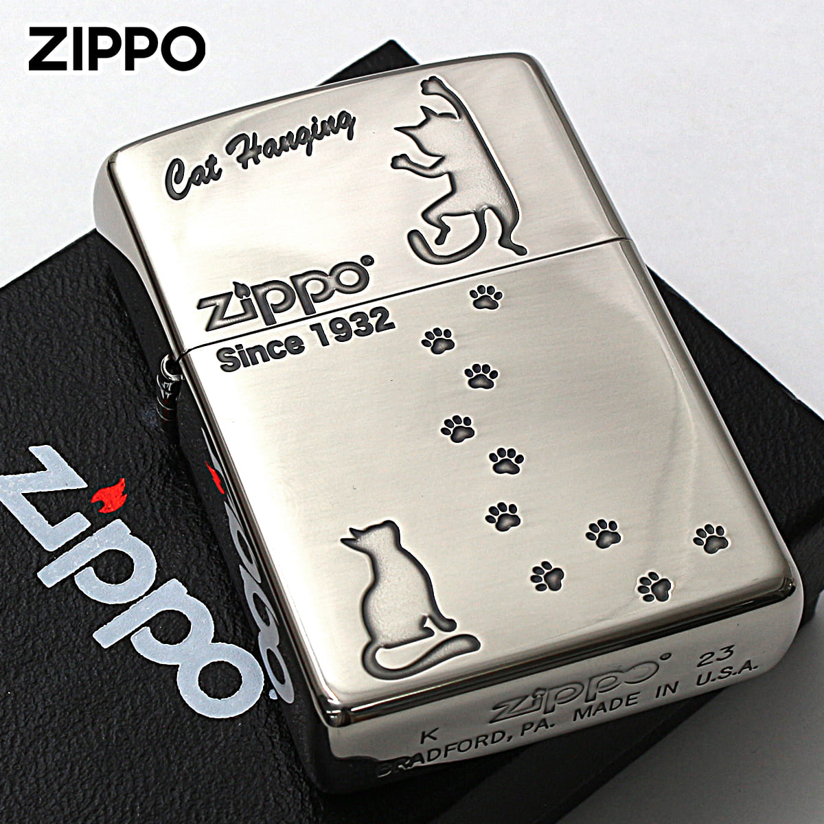 Zippo ジッポー ネコ 猫 Cat 足跡 愛くるしい ニッケルメッキ Cat Hanging NI-CATHANG2 メール便可