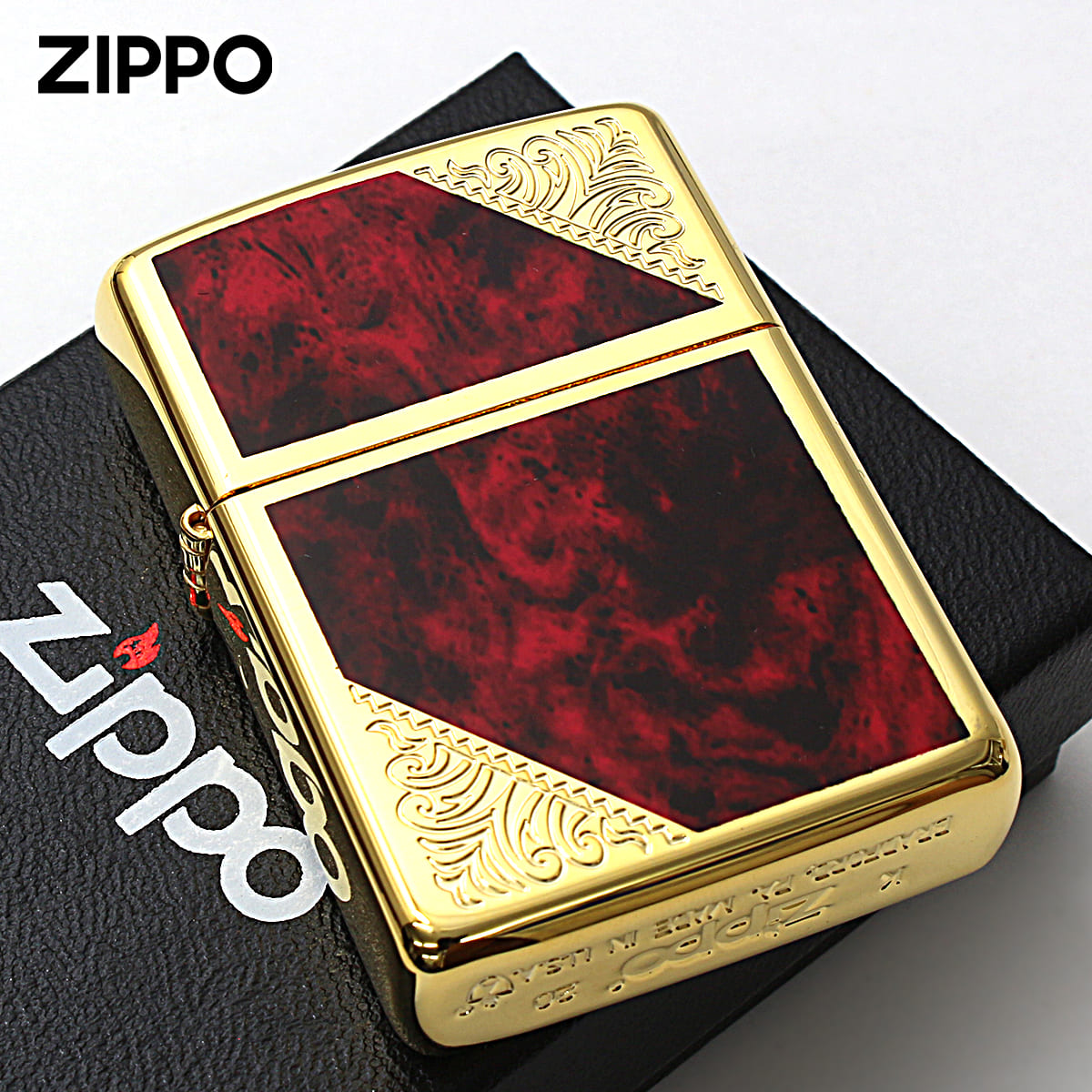 Zippo ジッポー アーマー 大理石調 ベネチアン レッド マーブル アラベスク 唐草 金メッキ ARMOUR VENETIAN ゴールドタンク 162GW-RM