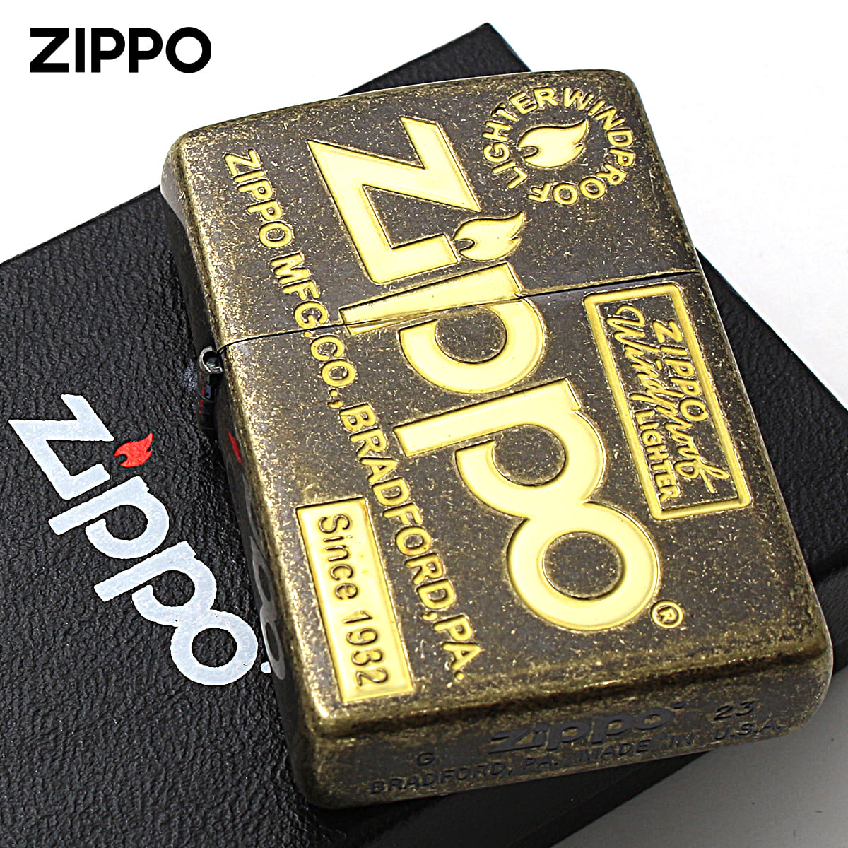 Zippo ジッポー アンティーク オールド ロゴ バレル加工 真鍮 ブラス Antique old Logo 2BB-ZLOGOFL