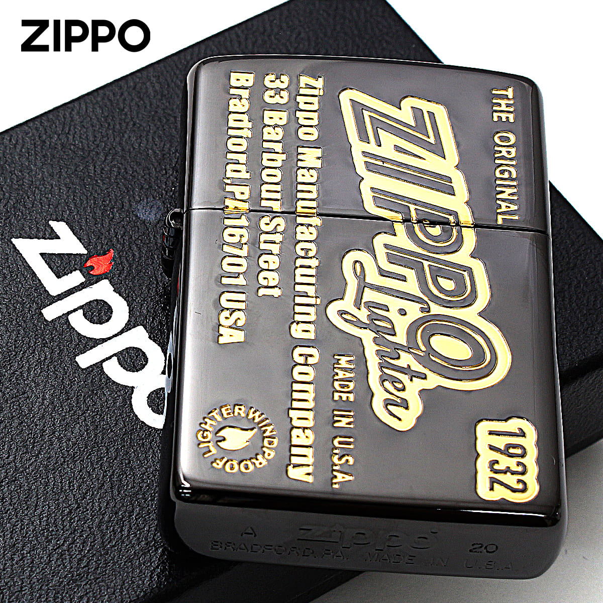 Zippo ジッポー アンティーク オールド ロゴ ブラックニッケル 金サシ Antique old Logo 2BKG-ZLOGOSIDE メール便可