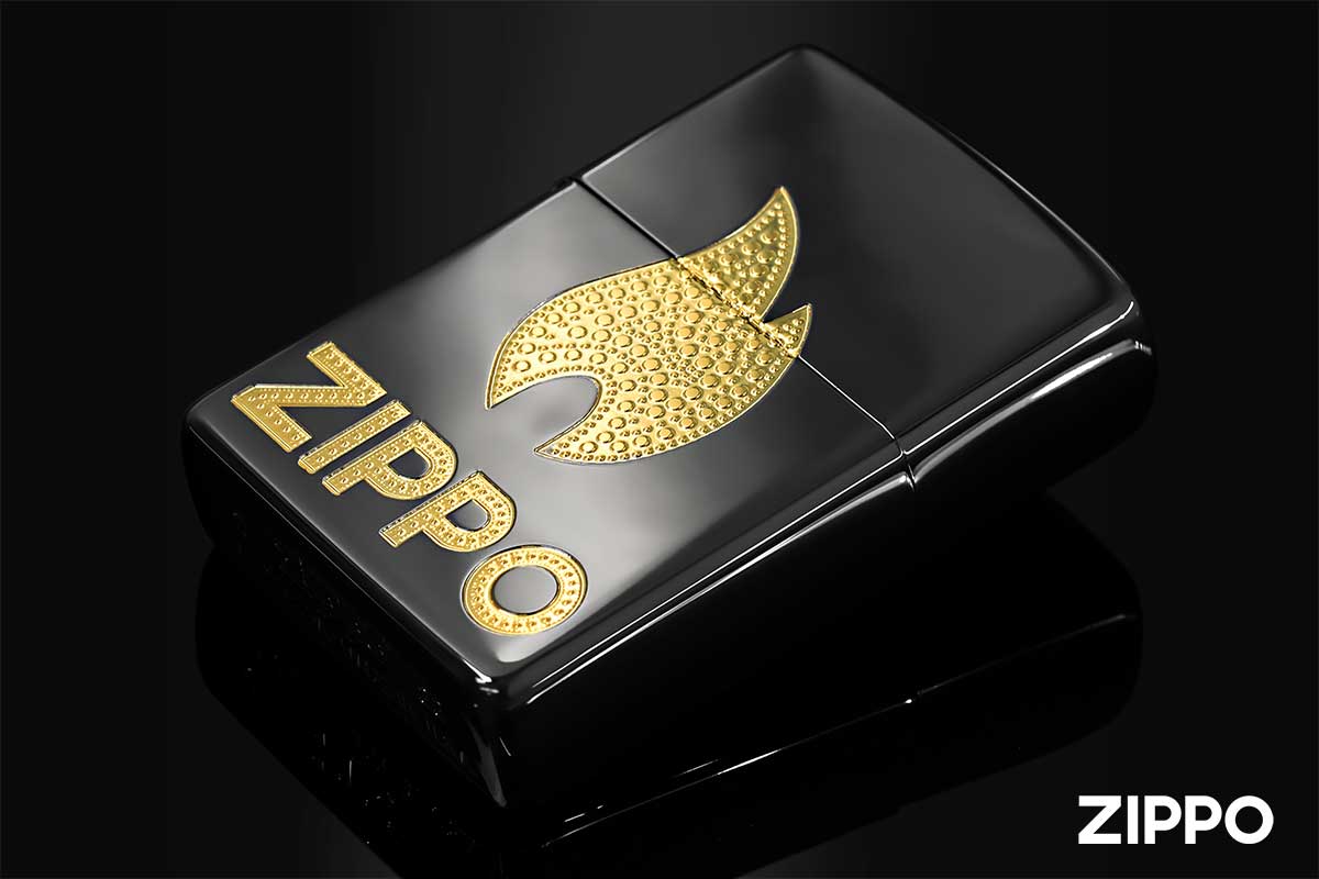 Zippo ジッポー 炎 アイコンフレーム ジッポ ロゴ ブラックニッケル 金サシ ZIPPO LOGO Flame Gold 2BKG-Z メール便可