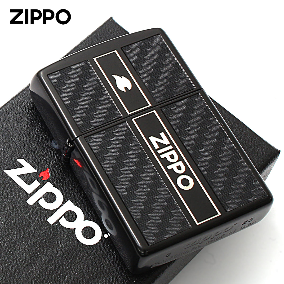 Zippo ジッポー カーボン 炎 アイコンフレーム ジッポ ロゴ ブラック CARBON SERIES Ver.2 2BK-BKCAEBONZ