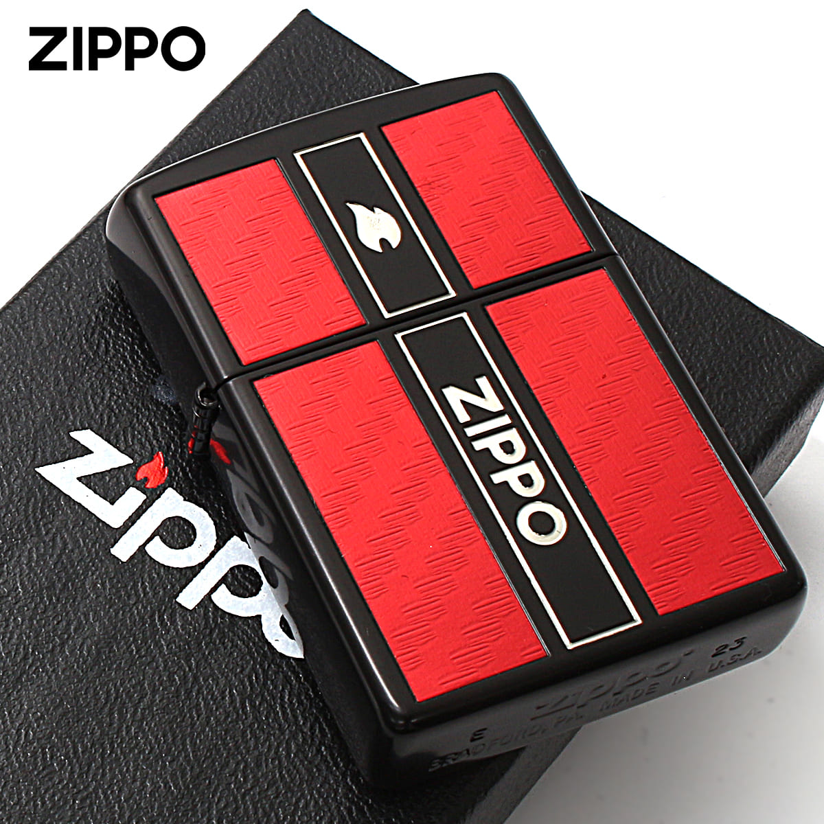 Zippo ジッポー カーボン 炎 アイコンフレーム ジッポ ロゴ レッド CARBON SERIES Ver.2 2BK-REDCAEBONZ