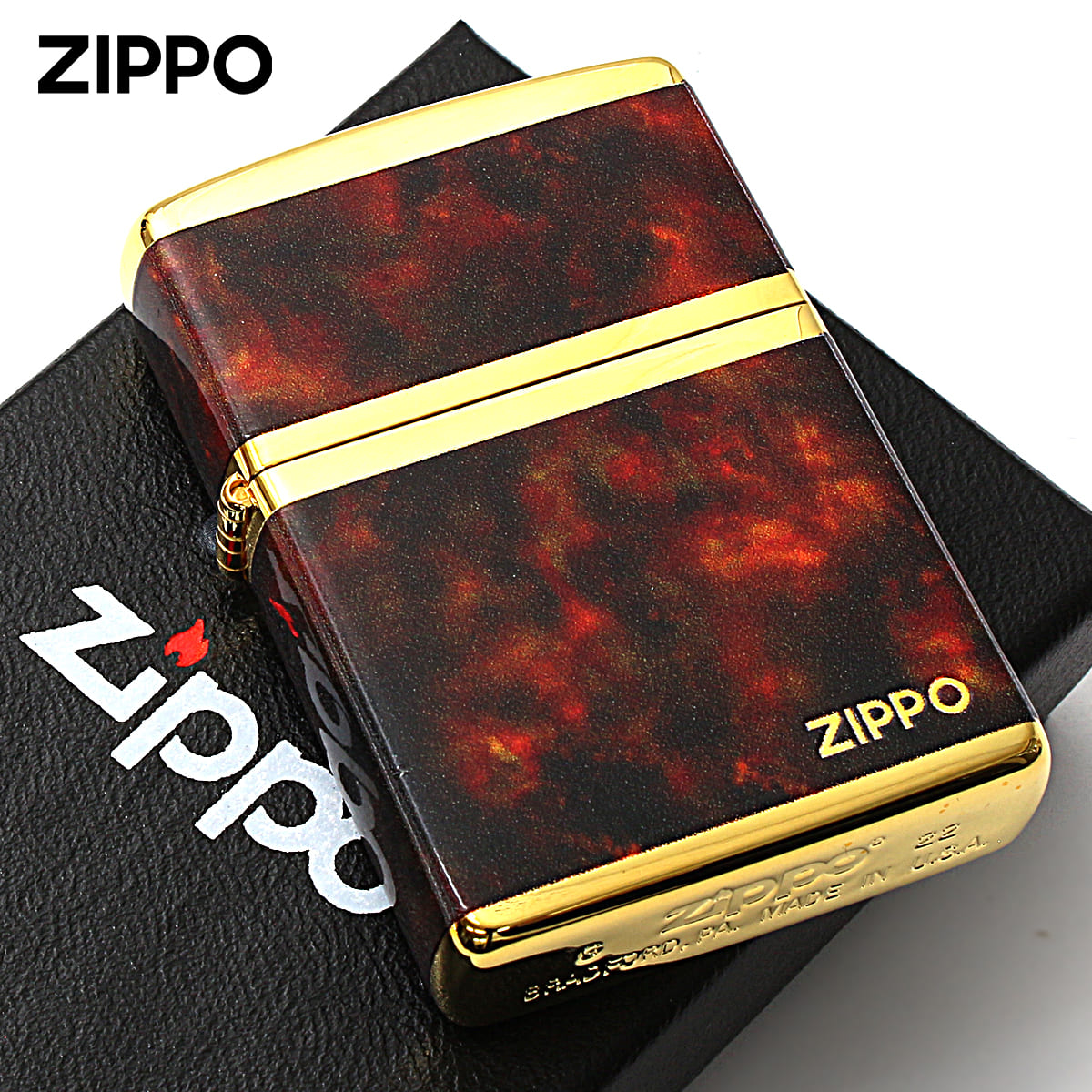Zippo ジッポー 大理石調 レッドマーブル ジッポ ロゴ 金メッキ MARBLE LOGO 2G-4BWZ