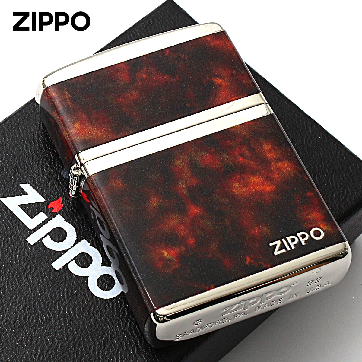Zippo ジッポー 大理石調 レッドマーブル ジッポ ロゴ ニッケルメッキ MARBLE LOGO 2NI-4BWZ