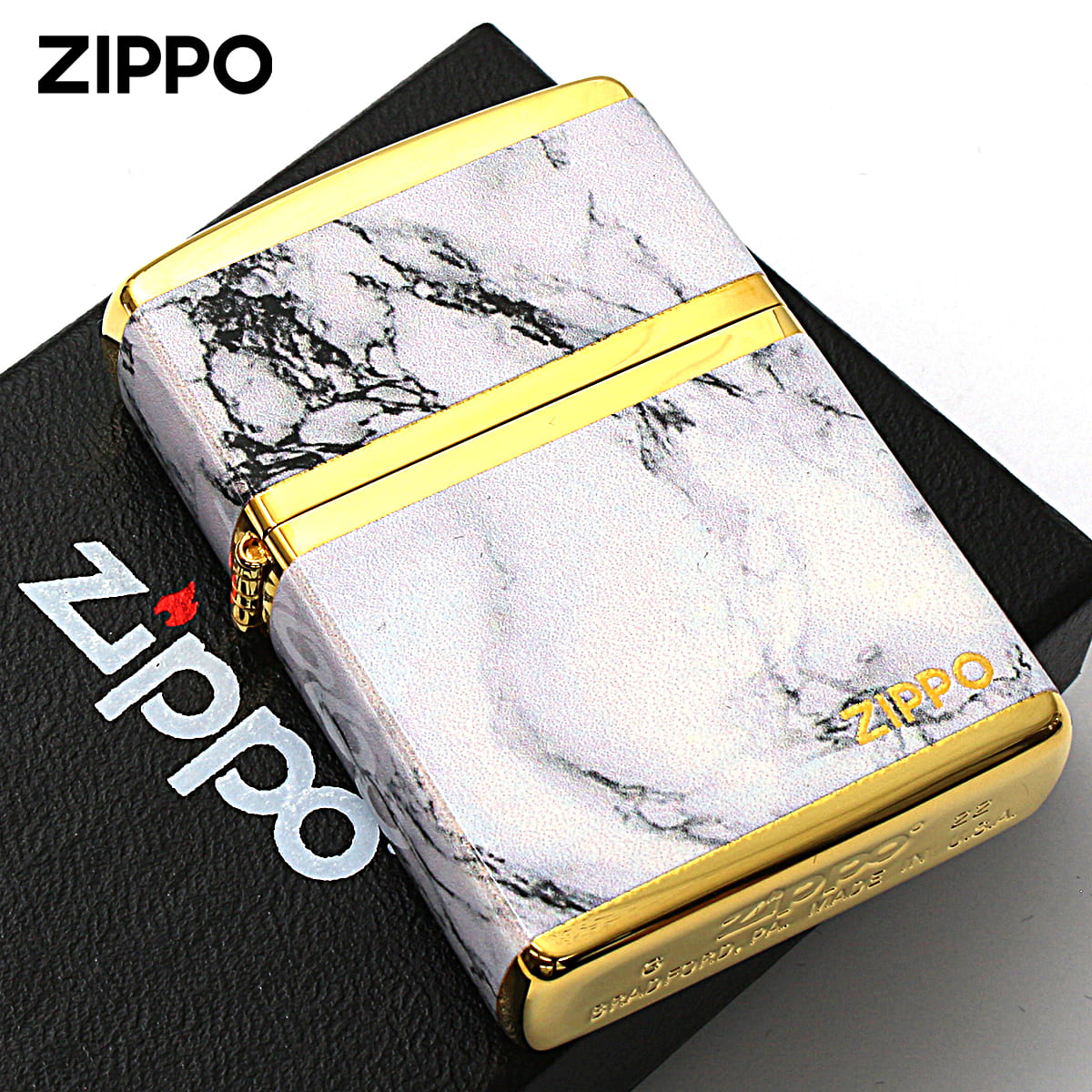 Zippo ジッポー 大理石調 ホワイトマーブル ジッポ ロゴ 金メッキ MARBLE LOGO 2G-4WHMZ