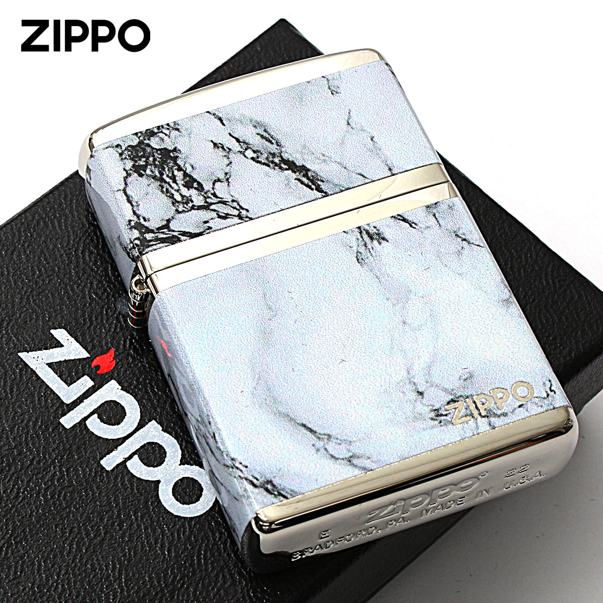 Zippo ジッポー 大理石調 ホワイトマーブル ジッポ ロゴ ニッケルメッキ MARBLE LOGO 2NI-4WHMZ