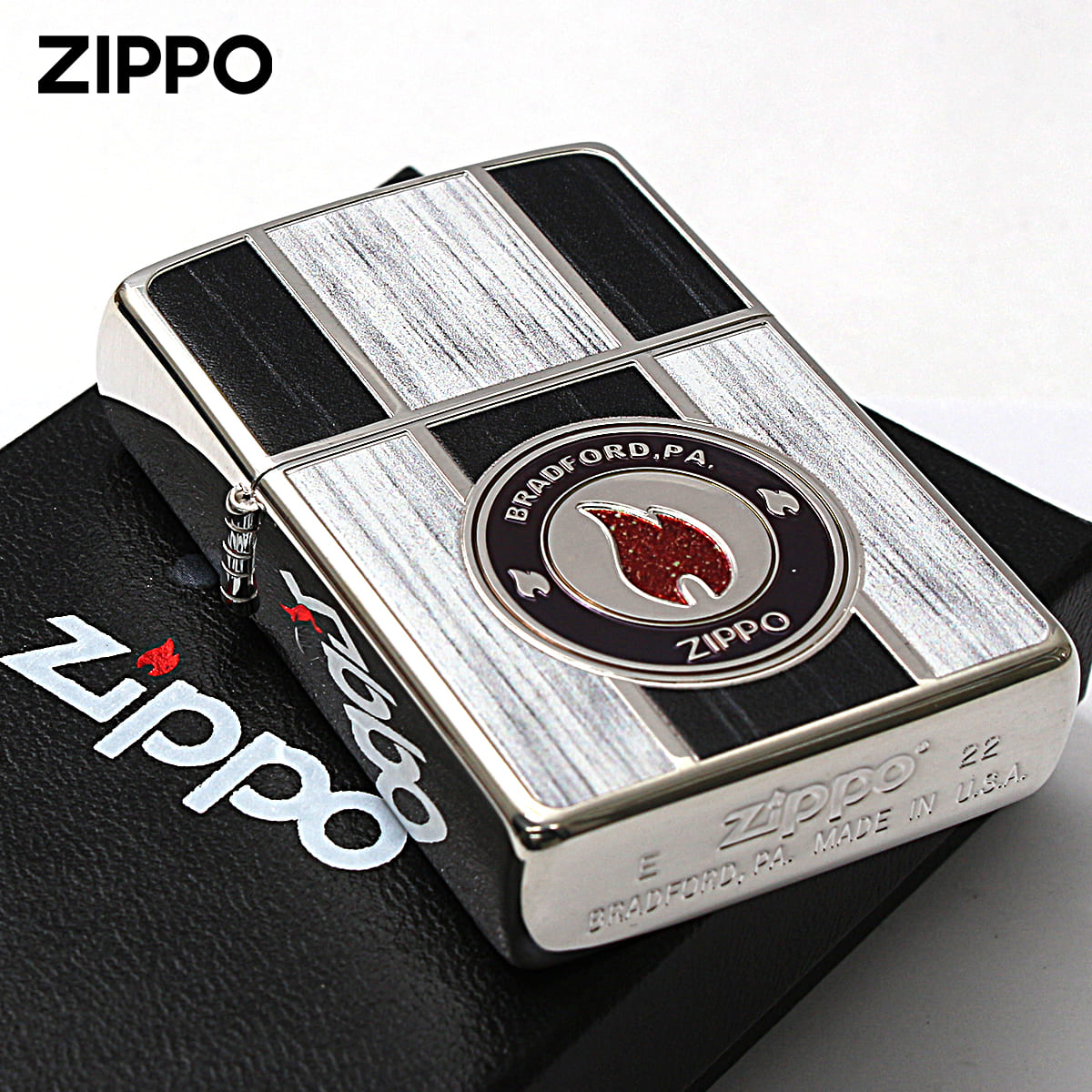 Zippo ジッポー ウッド風 炎 アイコンフレーム ブラック ZIPPO LOGO FRAME 2SI-FLBK