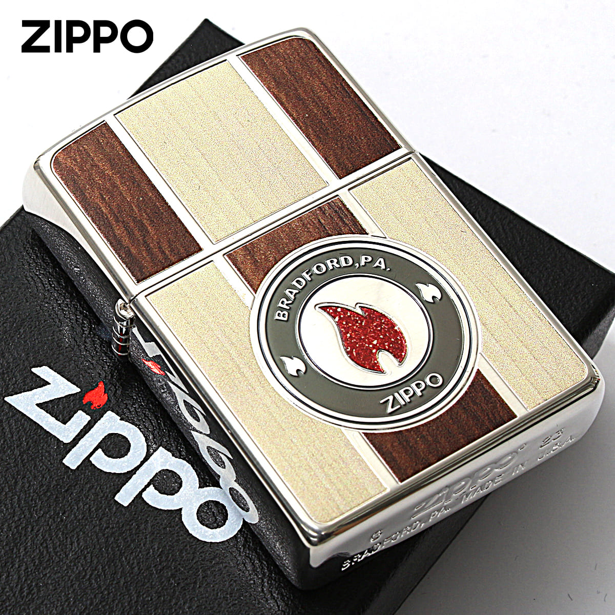 Zippo ジッポー ウッド風 炎 アイコンフレーム ブラウン ZIPPO LOGO FRAME 2SI-FLBW