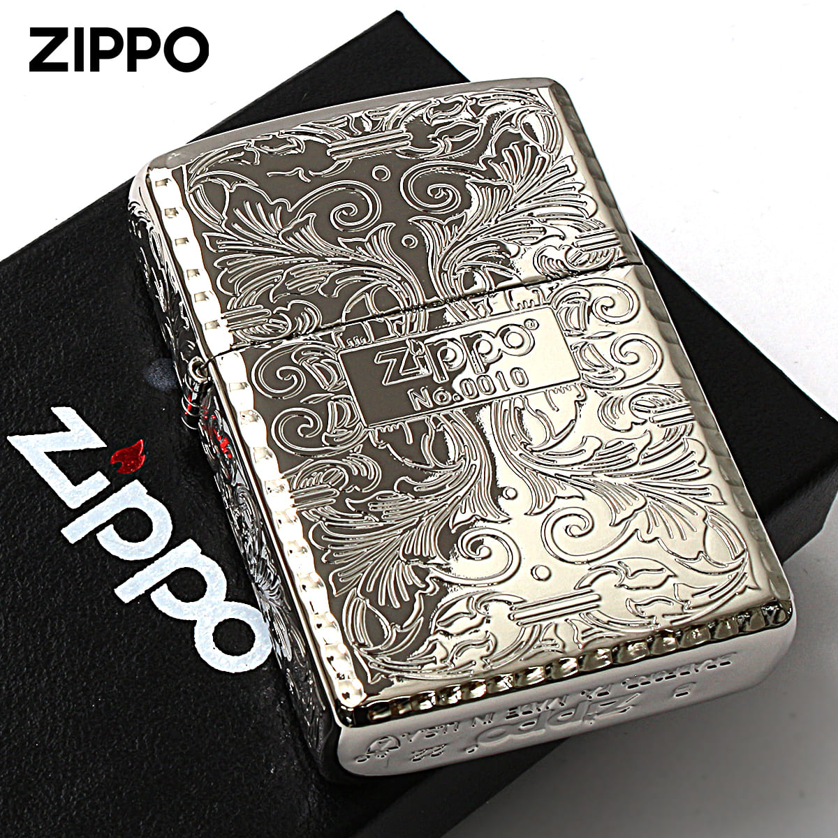 Zippo ジッポー アーマー 5面 アラベスク 唐草 コーナーリューター ジッポ ロゴ シルバー ARMOR Arabesque シリアル番号 162PT-Z5KARART