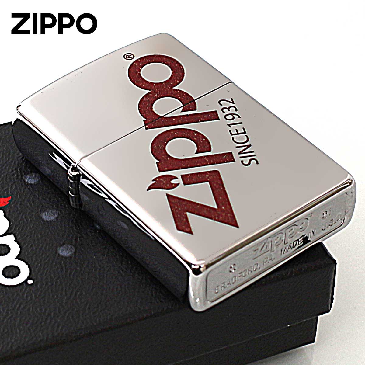 Zippo ジッポー ジッポ ロゴ ZIPPO LOGO クロムメッキ 古美仕上げ レッド 25C-LOGORED