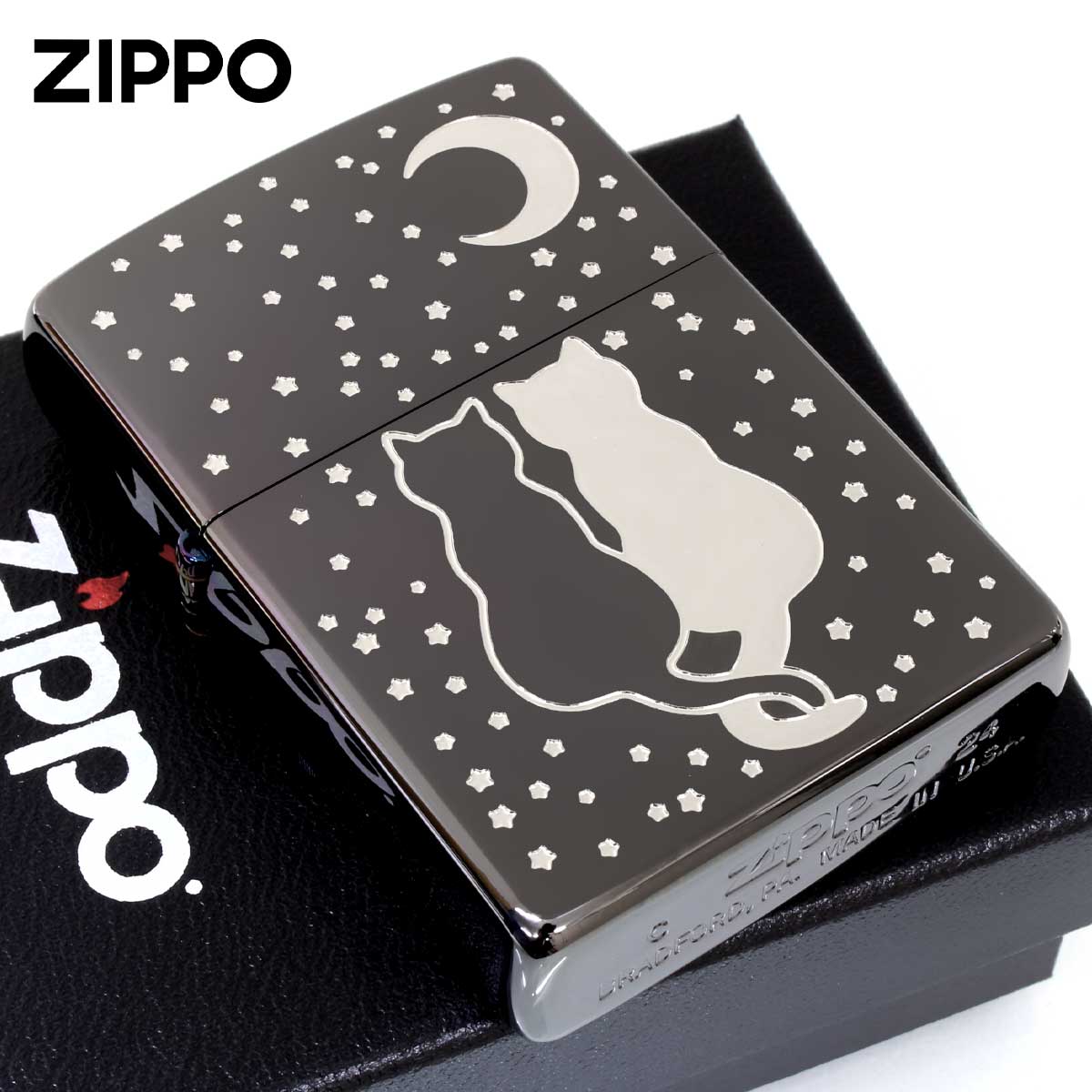 Zippo ジッポー ネコ 猫 月夜 Cat Moon シルエット ブラック 2BKS-TCATS メール便可