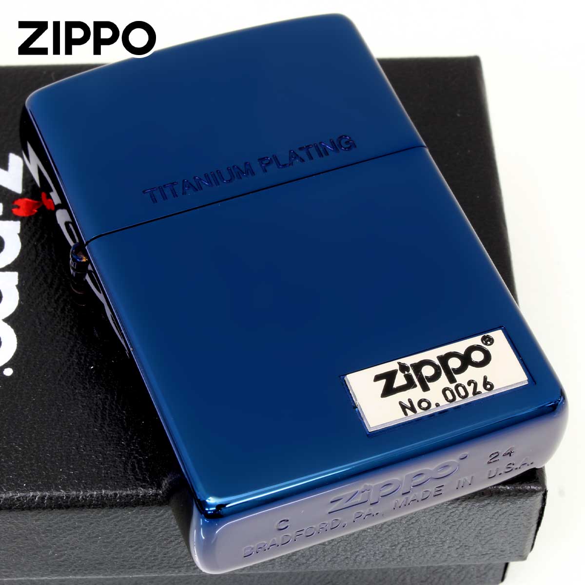 Zippo ジッポー ブルーチタン ジッポ ロゴ メタル TITANIUM&ONE POINT METAL 2TIBLM-LOGO