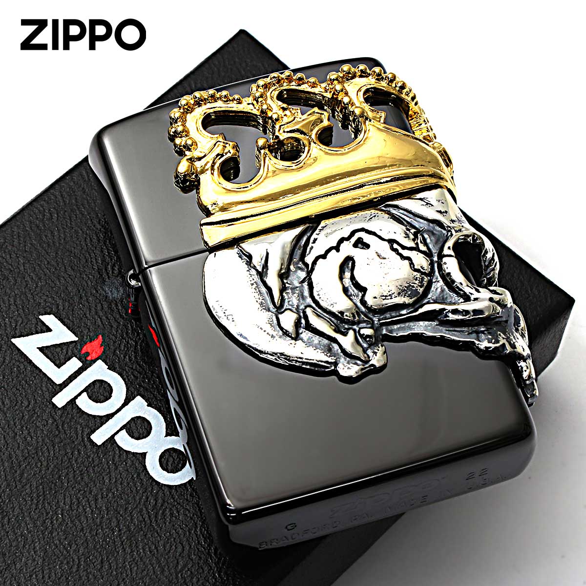 Zippo ジッポー スカル ドクロ 骸骨 スカルクラウン メタル チタンブラック Skull Crown BBZ-スカルKA2