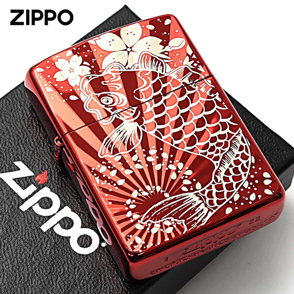 Zippo ジッポー 鯉 カープ 鯉桜 レッドイオンコーティング Carp & Cherry blossoms 162KS-RD