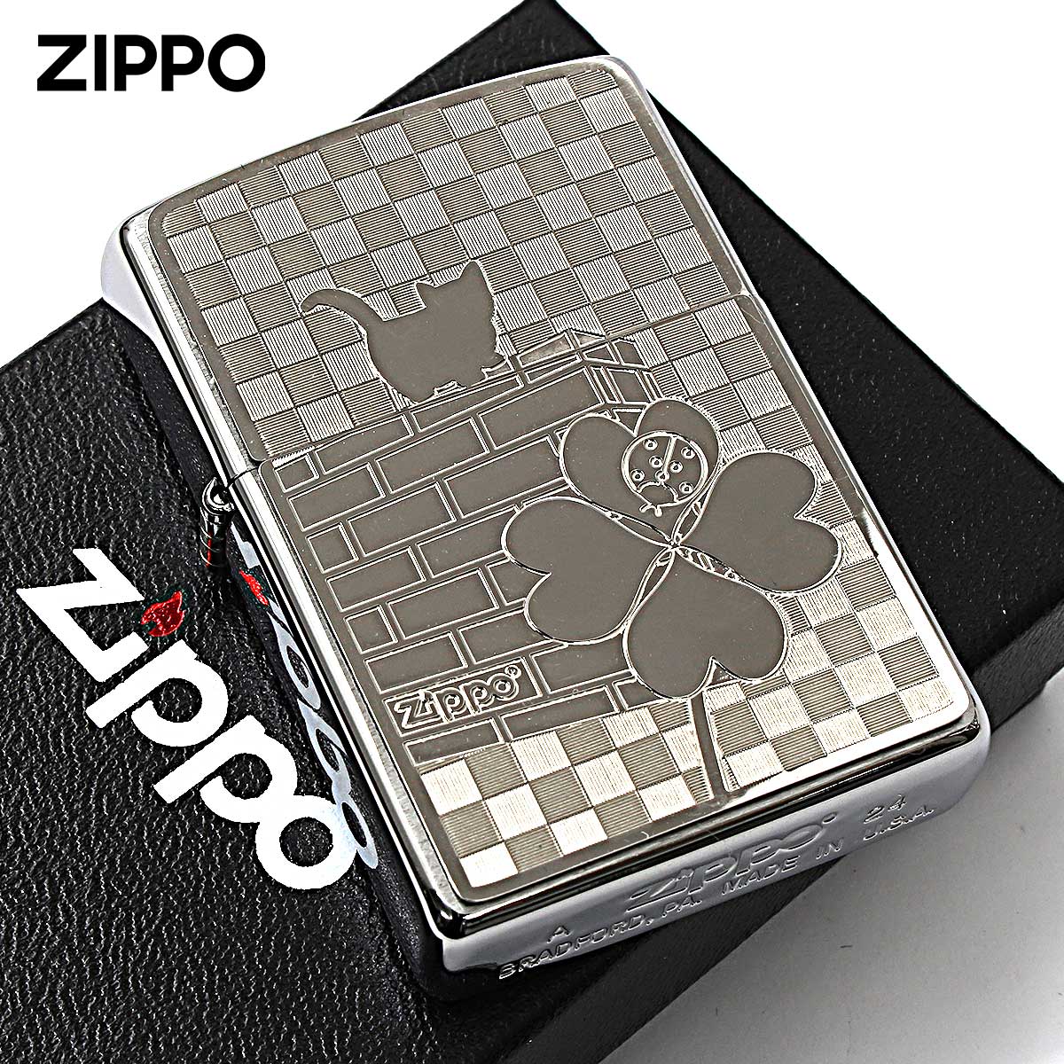 Zippo ジッポー ネコ 猫 Cat With 天道虫 #200 メタルプレート 2MP-天道虫 メール便可