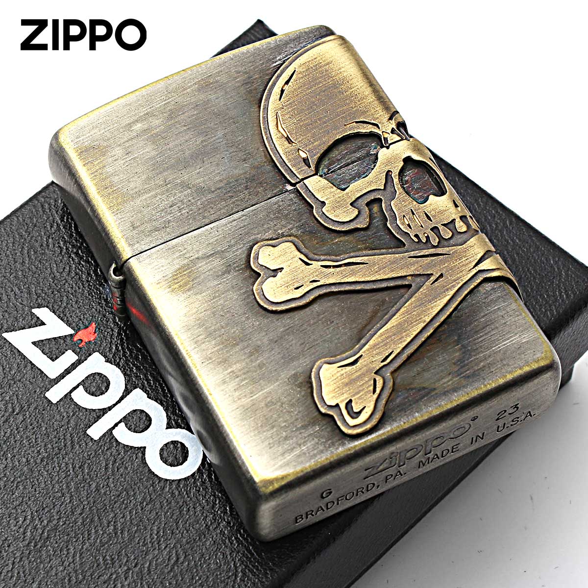 Zippo ジッポー スカル ドクロ 骸骨 アンティークスカル ニッケル古美 3面連続メタル Antique Skull 2AB-SKULL