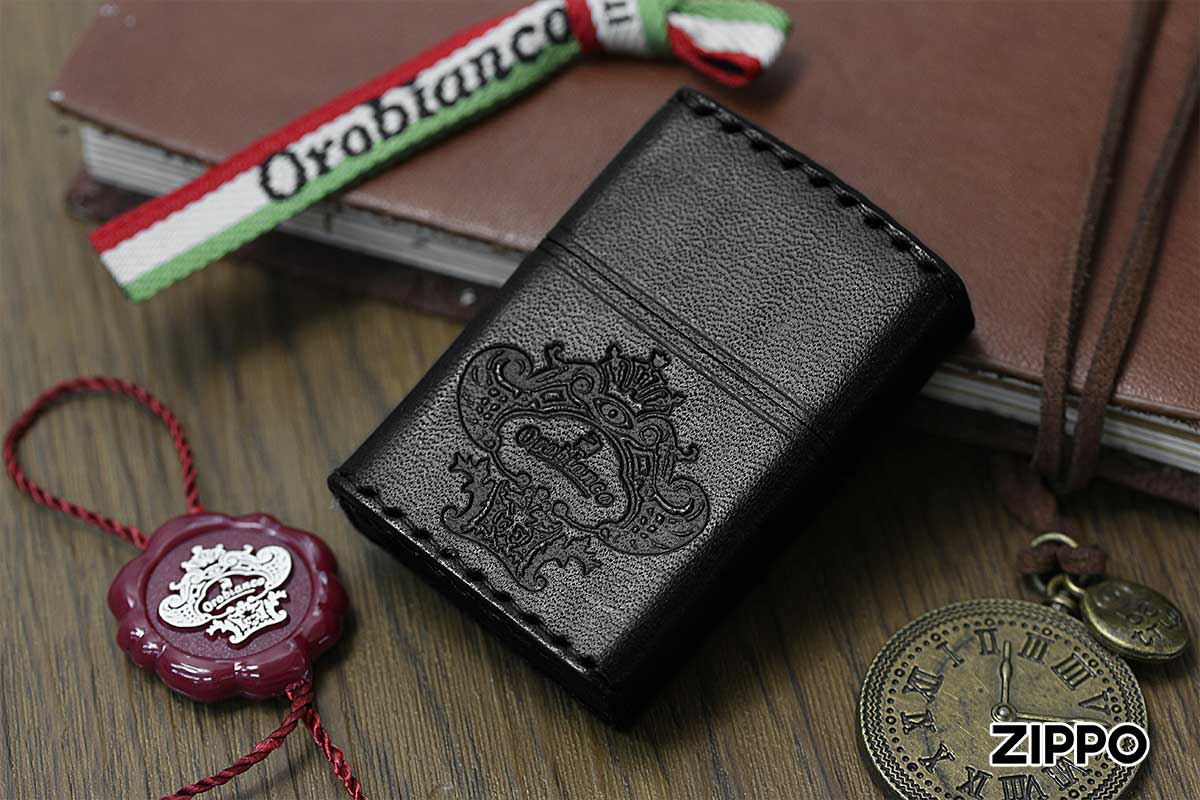 Zippo ジッポー オロビアンコ 本牛革 手縫い ブラック Orobianco オフィシャルライセンス品 ORZ-001 BK