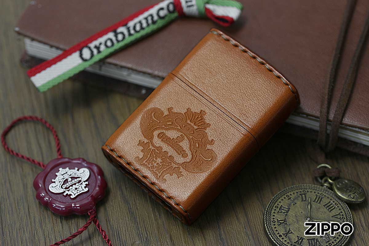 Zippo ジッポー オロビアンコ 本牛革 手縫い キャメル Orobianco オフィシャルライセンス品 ORZ-001 CA