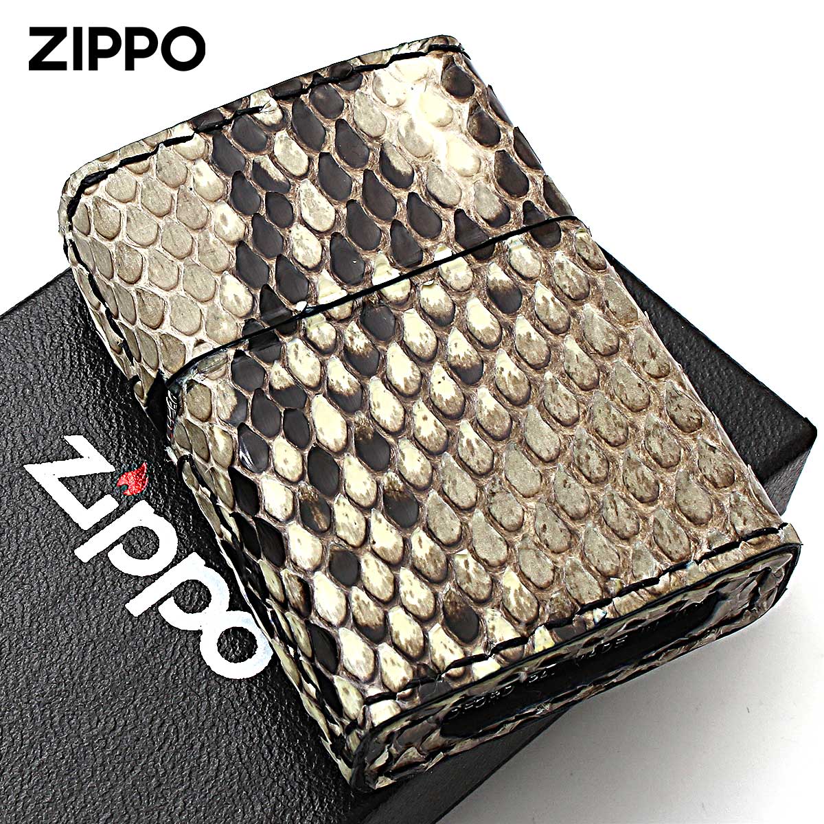 Zippo ジッポー 革巻き パイソン ヘビ 手縫い Animal Skin Leather 本革 アニマルレザー パイソン革巻き