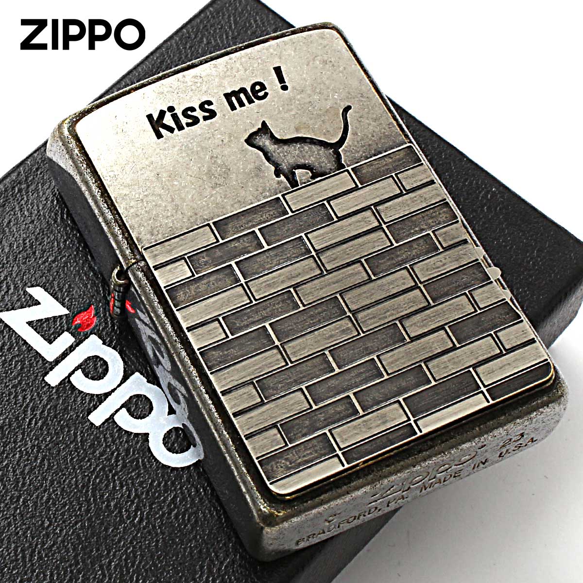 Zippo ジッポー ネコ 猫 Cat キスミー キャッツ バレル加工 クローム Kiss me cat's トリックジッポー ZTR-CAT CB メール便可