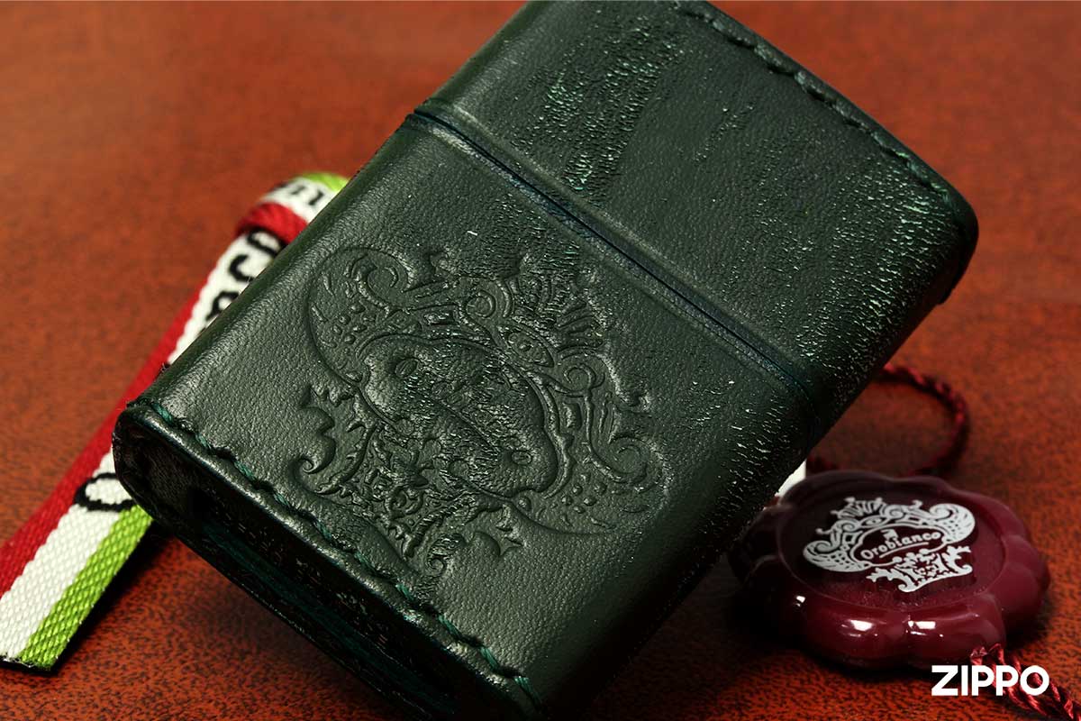 Zippo ジッポー オロビアンコ 本牛革 手縫い ダメージグリーン Orobianco オフィシャルライセンス品 ORZ-001 GR