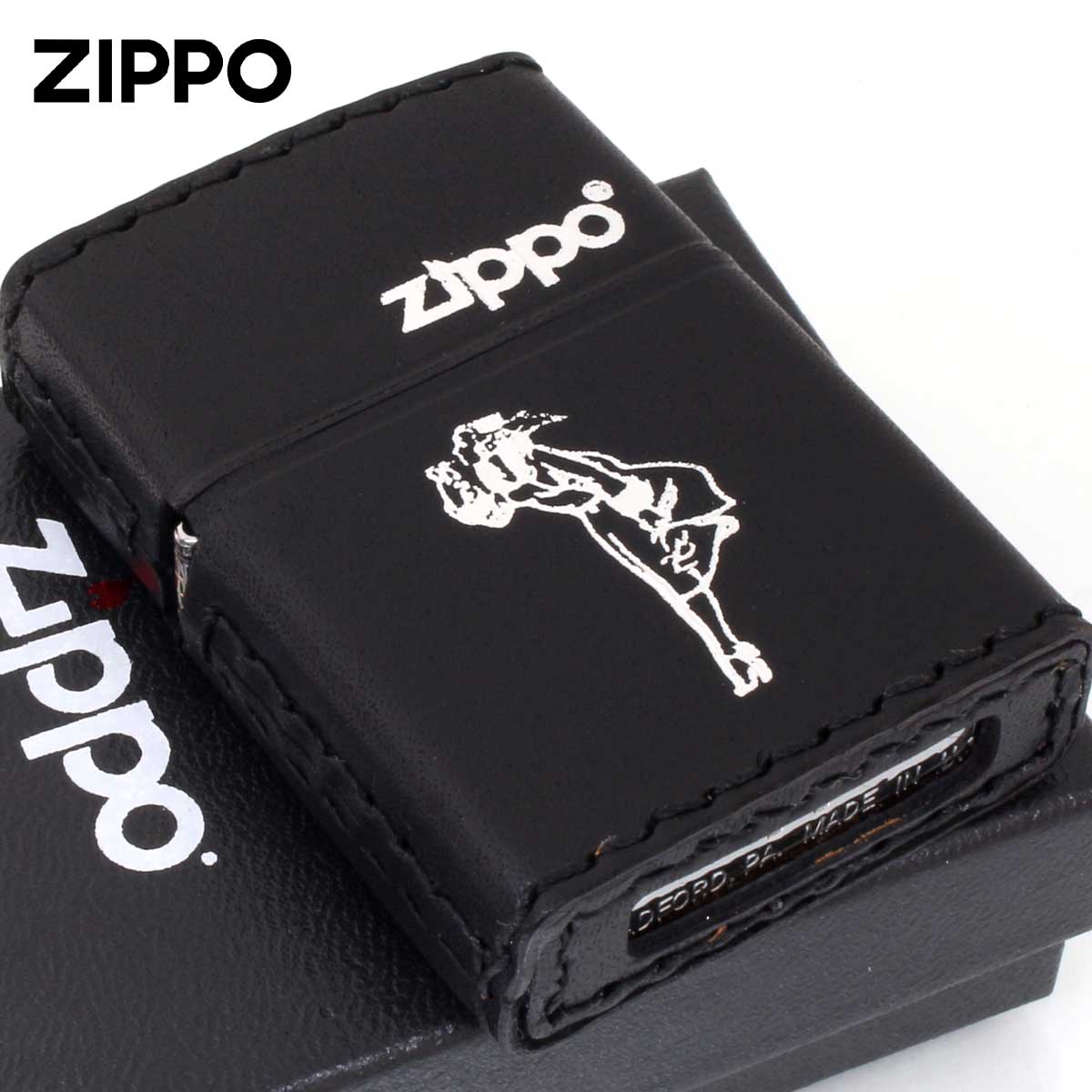 Zippo ジッポー 革巻き ウインディ 銀箔押し ブラック B-WD
