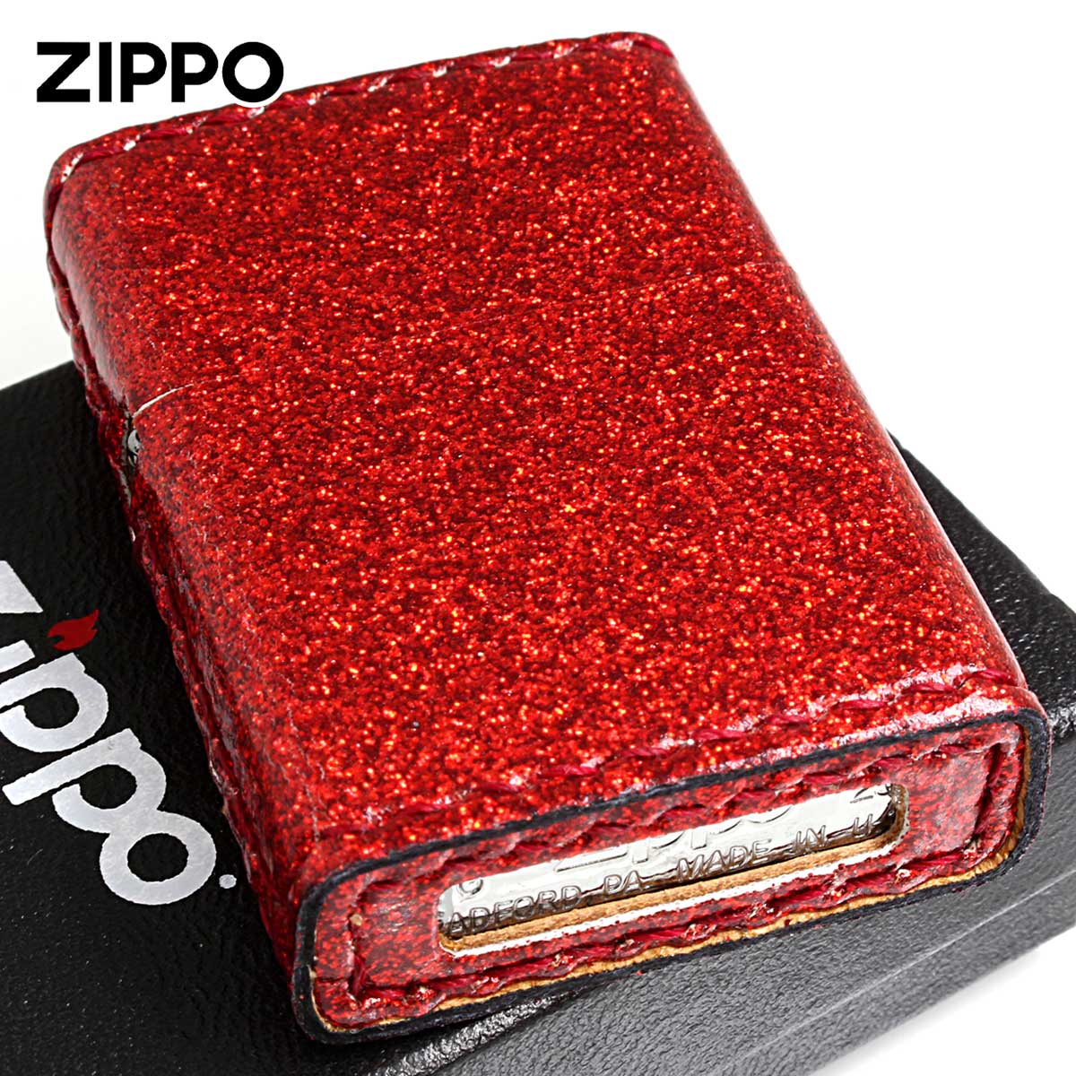 Zippo ジッポー Glitter グリッター ラメ 合皮巻き ZGL-レッド