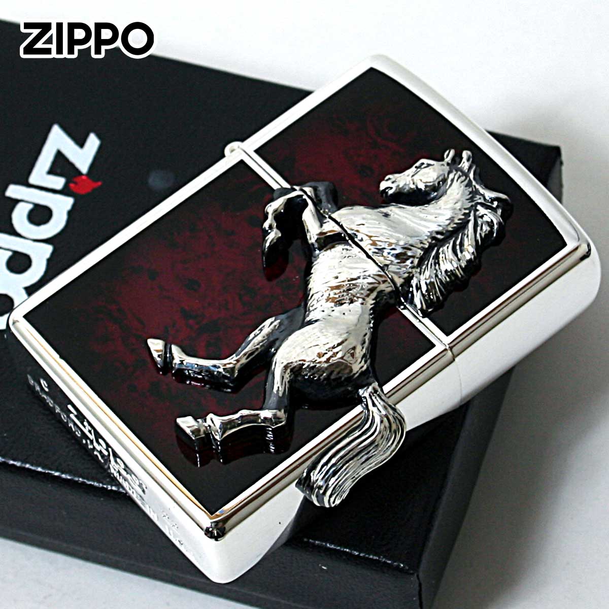 Zippo ジッポー 馬 ホース 2面連続メタル ウイニング ウィニー レッドマーブル ディープレッド