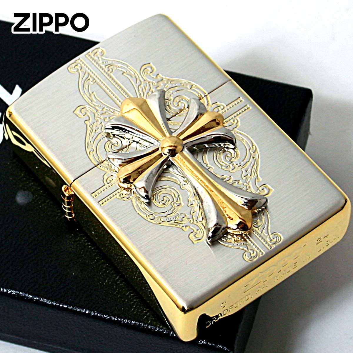 Zippo ジッポー クロス 十字架 Cross クロスコンビメタル サテン ゴールド No.4