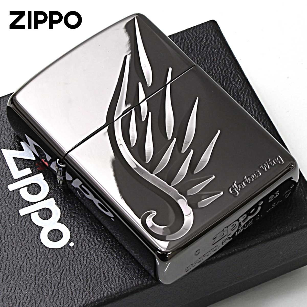 Zippo ジッポー アーマー 羽 ウイング 深彫 ブラック V-WING BK