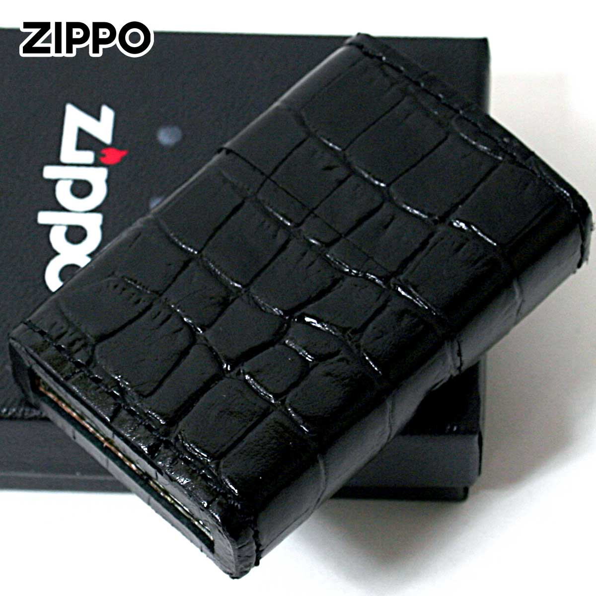Zippo ジッポー 革巻き 本革 クロコダイル ワニ 黒 ブラック