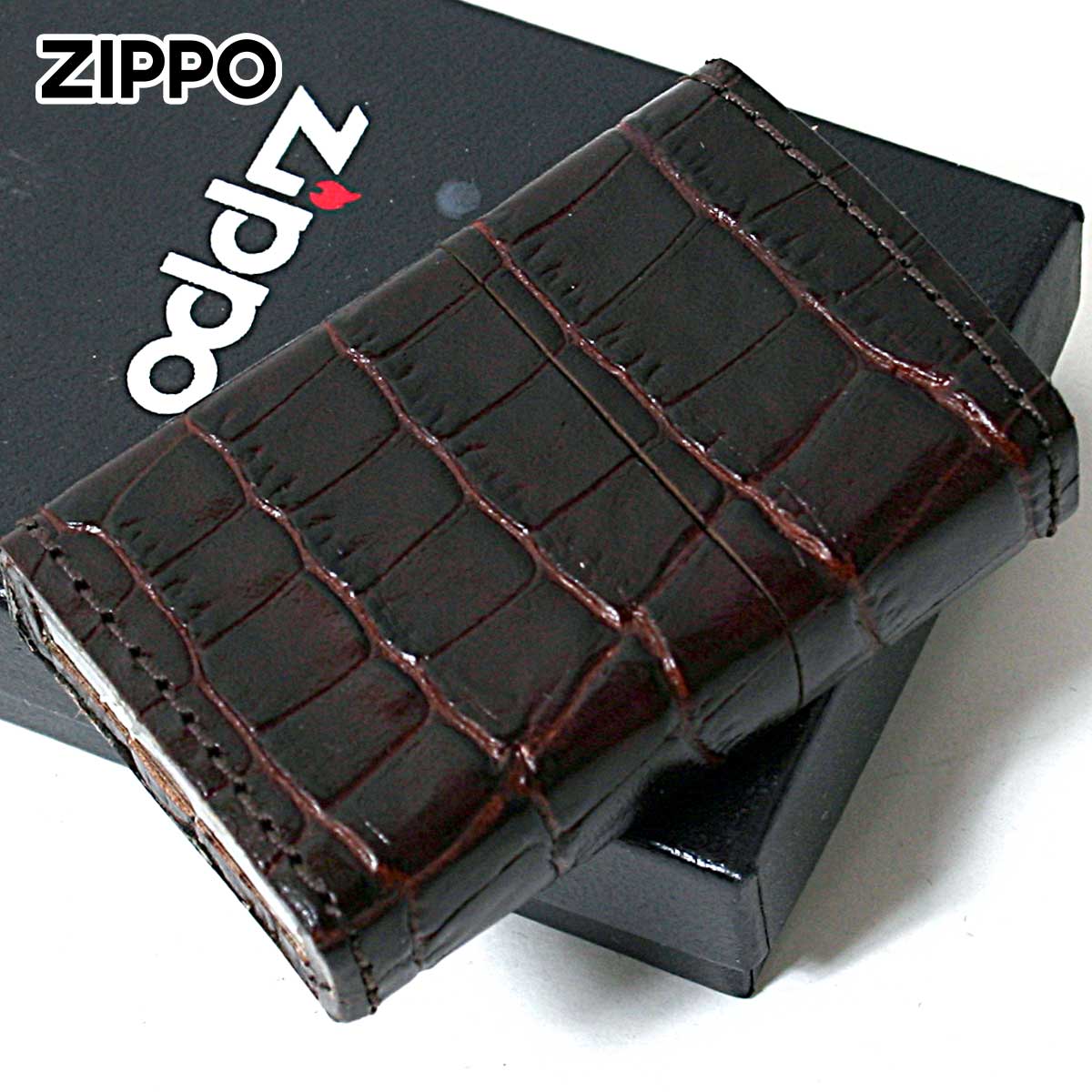 Zippo ジッポー 革巻き 本革 クロコダイル ワニ 茶 ブラウン
