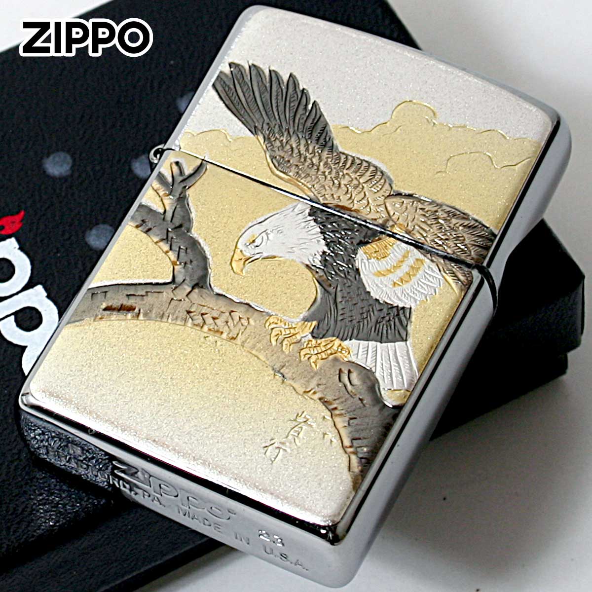 Zippo ジッポー 電鋳板 プレート貼り 和柄 伝統工芸 鷹