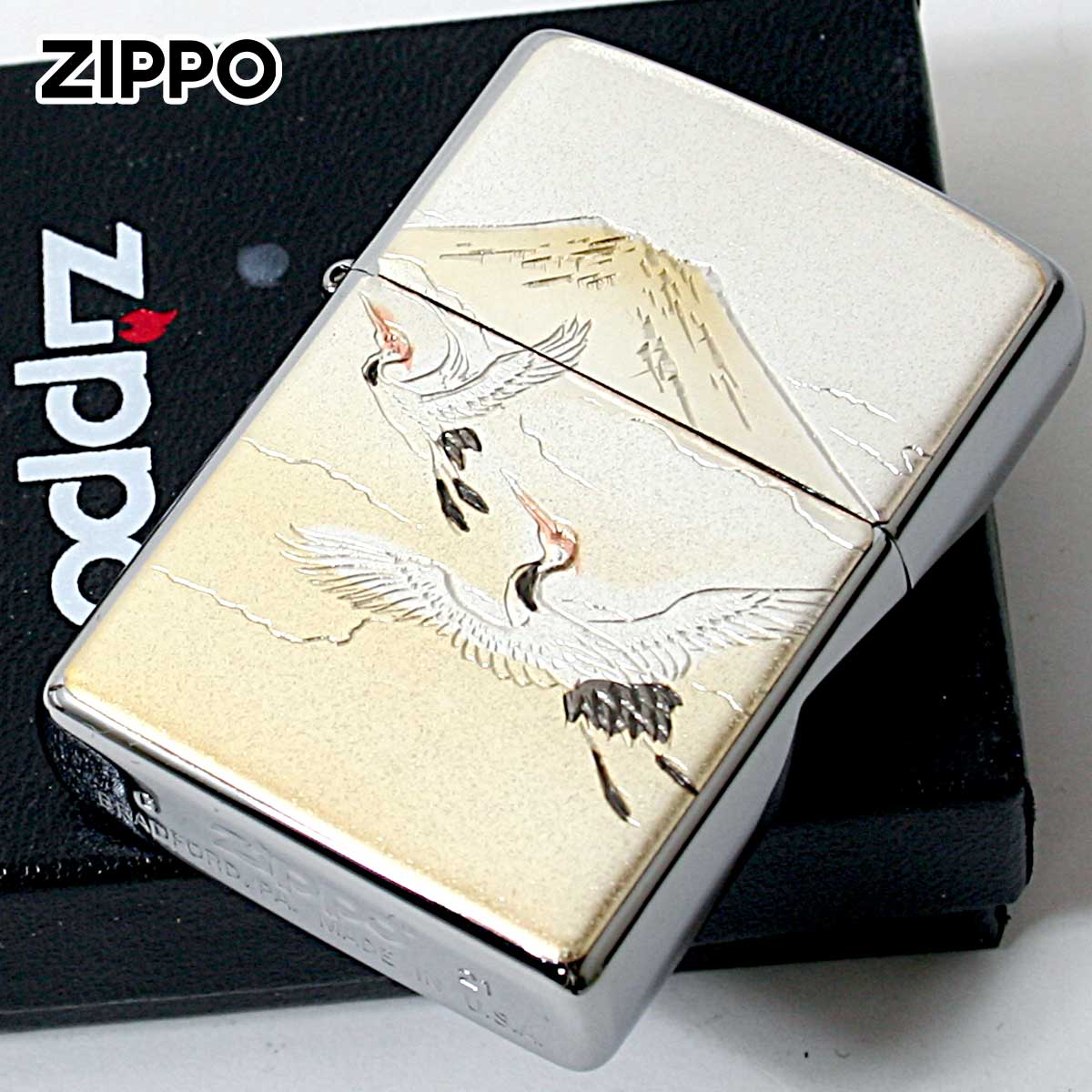 Zippo ジッポー 電鋳板 プレート貼り 和柄 伝統工芸 鶴富士