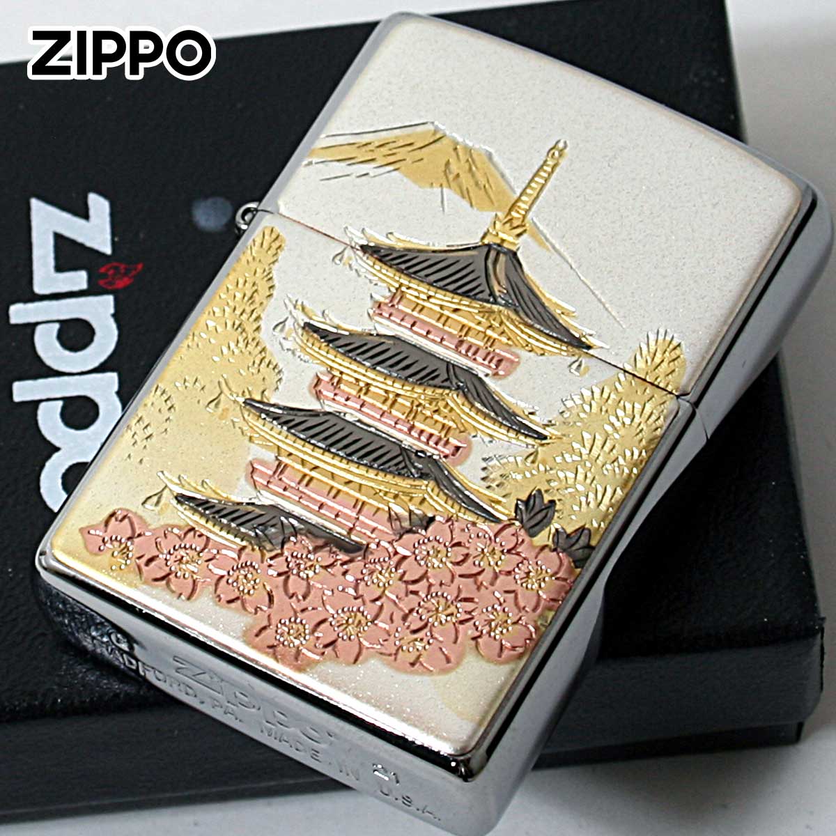 Zippo ジッポー 電鋳板 プレート貼り 和柄 伝統工芸 五重塔