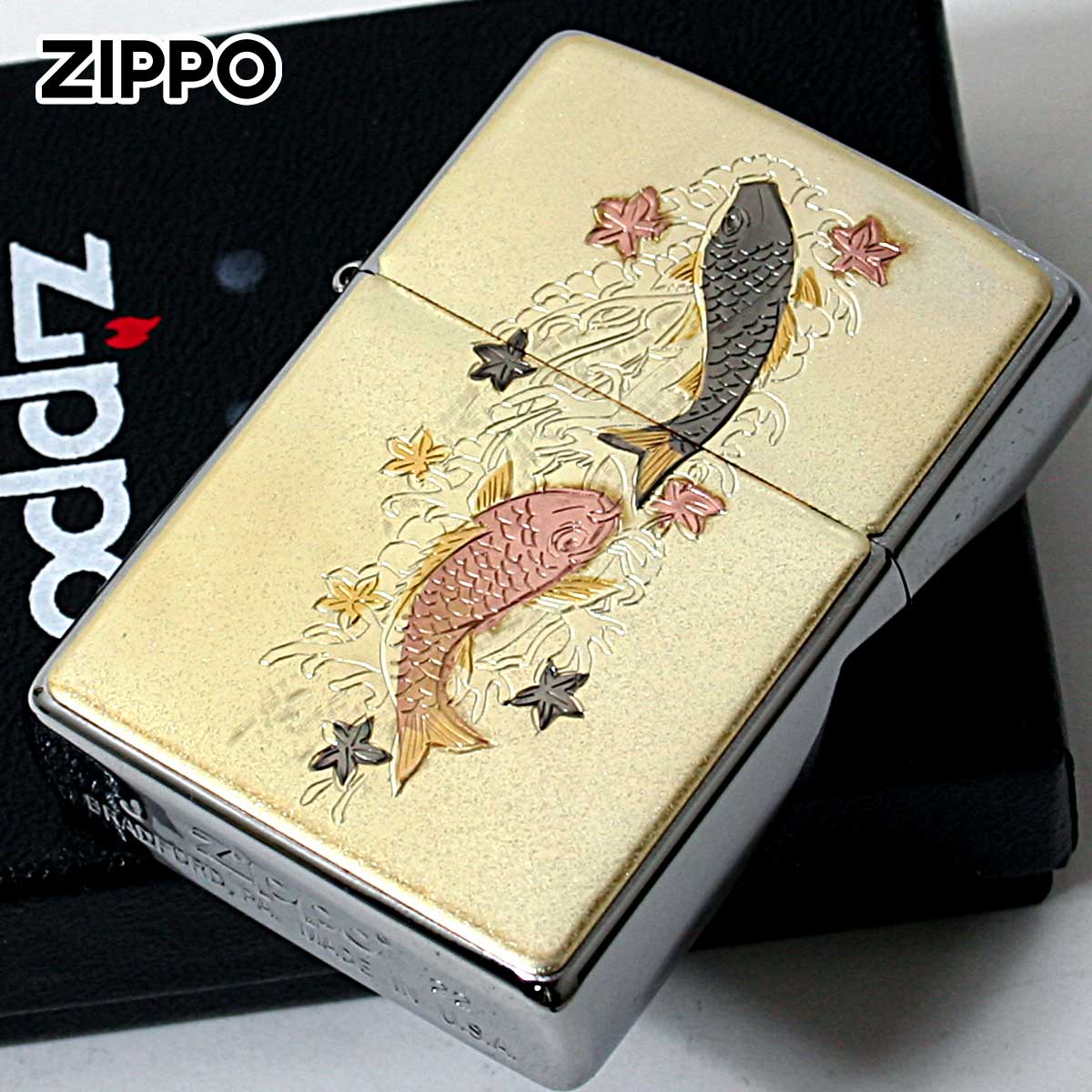 Zippo ジッポー 電鋳板 プレート貼り 和柄 伝統工芸 夫婦昇り鯉