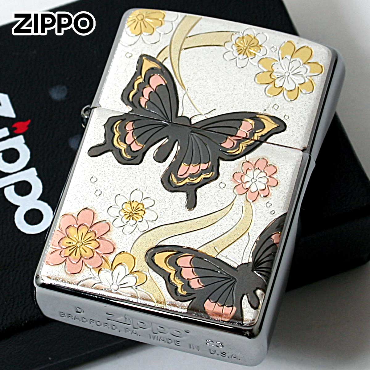 Zippo ジッポー 電鋳板 プレート貼り 和柄 伝統工芸 蝶 Butterfly
