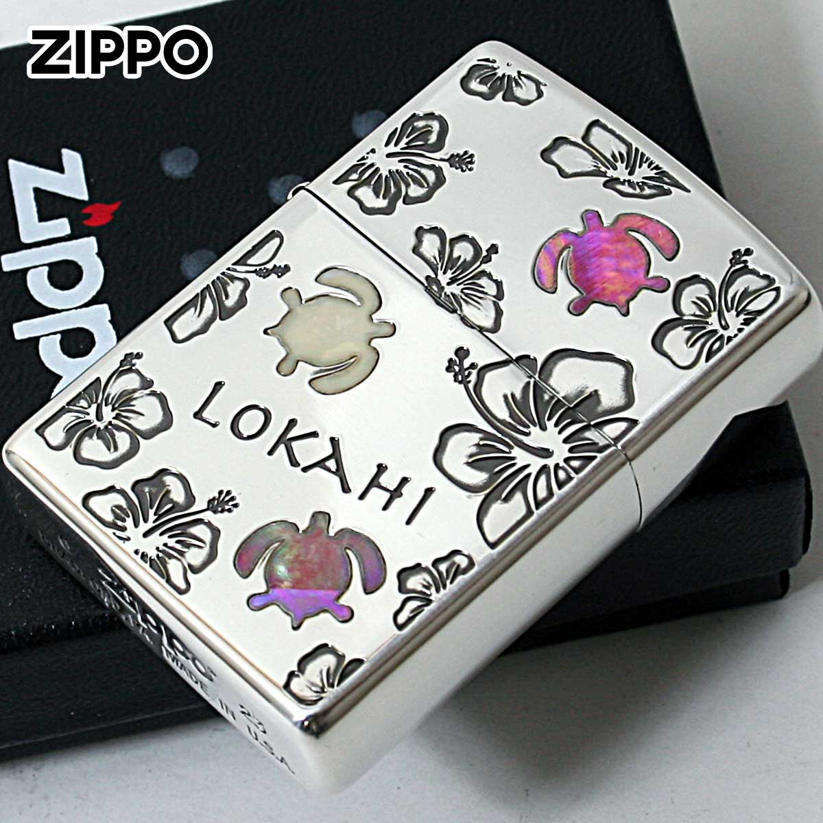 Zippo ジッポー ハワイ 亀 ハイビスカス ハワイアン シェル 貝 インレイ 象嵌 Hawaiian LOKAHI