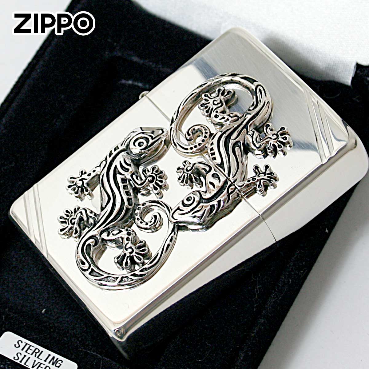 Zippo ジッポー 純銀 スターリングシルバー ラッキーチャーム LUCKY CHARM Sterling Silver 925 No.14 ダイヤゴナルライン ゲッコー