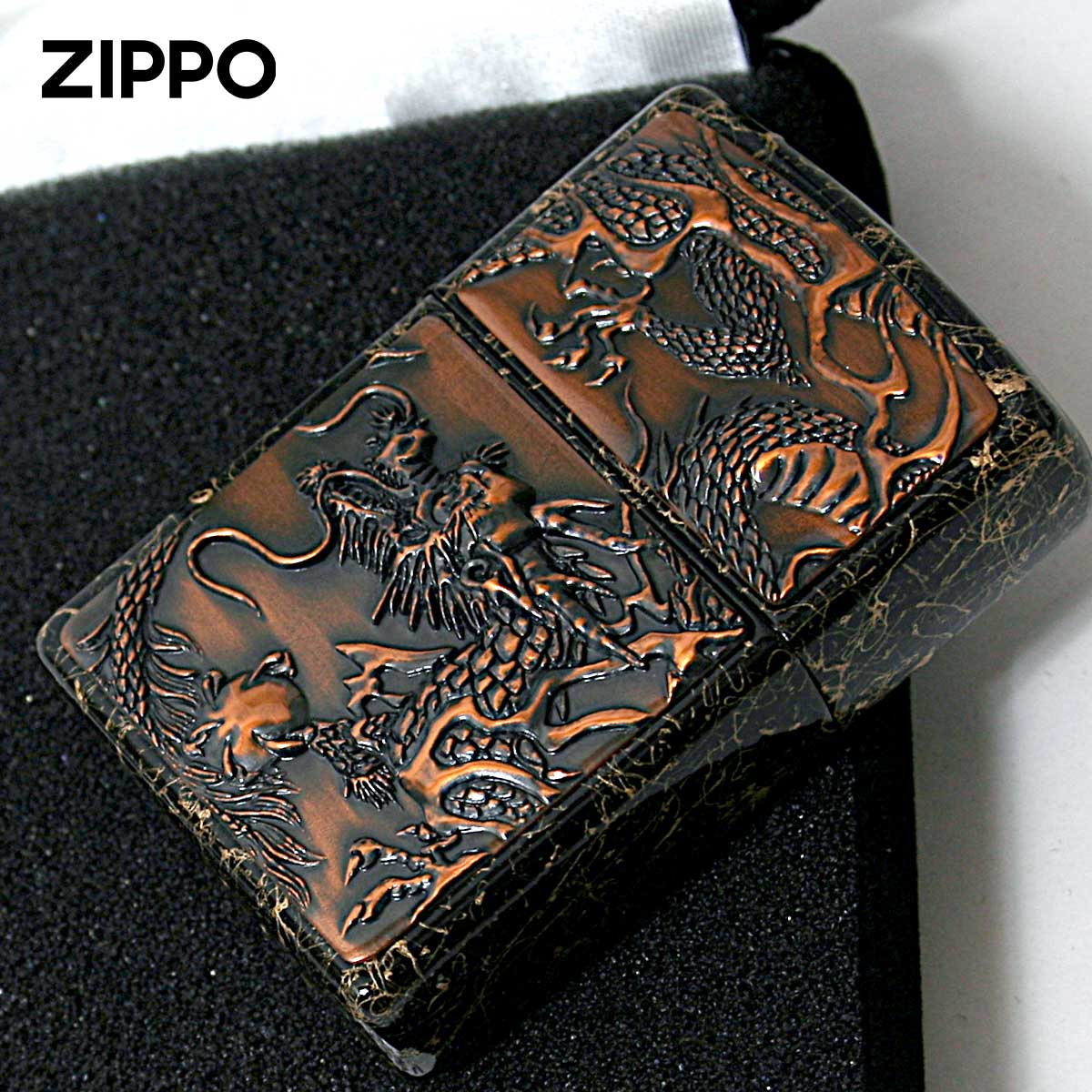 Zippo ジッポー 龍 ドラゴン 乱糸塗り 伝統工芸 ライズメタル 乱糸塗り 赤龍 RISE METAL 金乱糸 黒