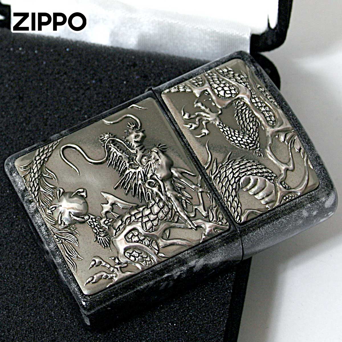 Zippo ジッポー 龍 ドラゴン 鼈甲塗り 伝統工芸 ライズメタル 鼈甲塗り 銀龍 RISE METAL 亀甲 銀
