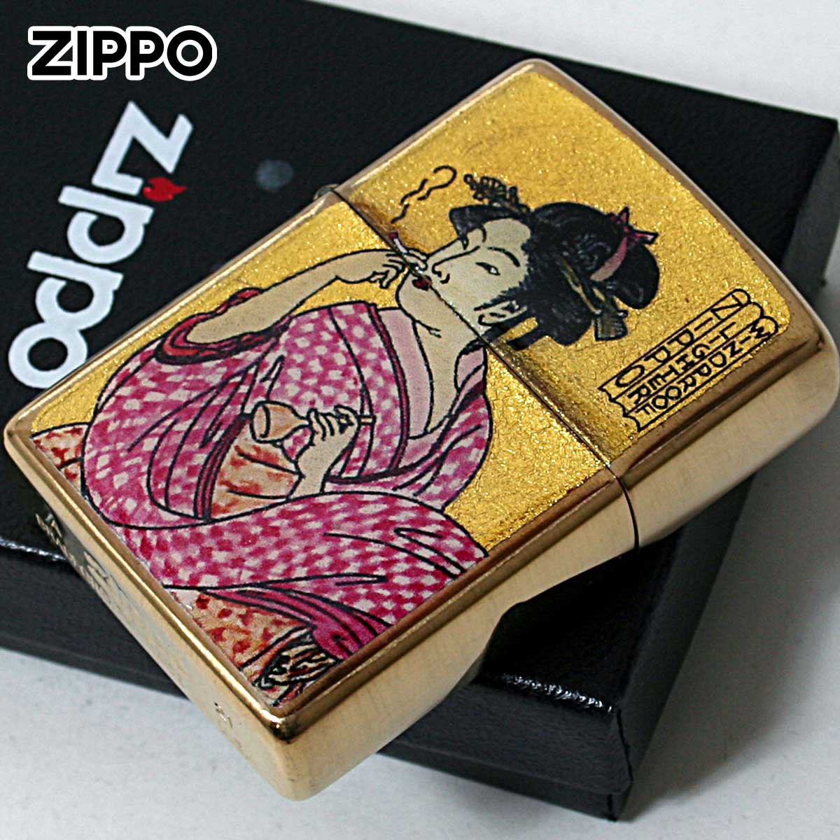 Zippo ジッポー 浮世絵 煙を吹く女 金箔エポ盛り 江戸時代 絵画 アート 煙を吹く女