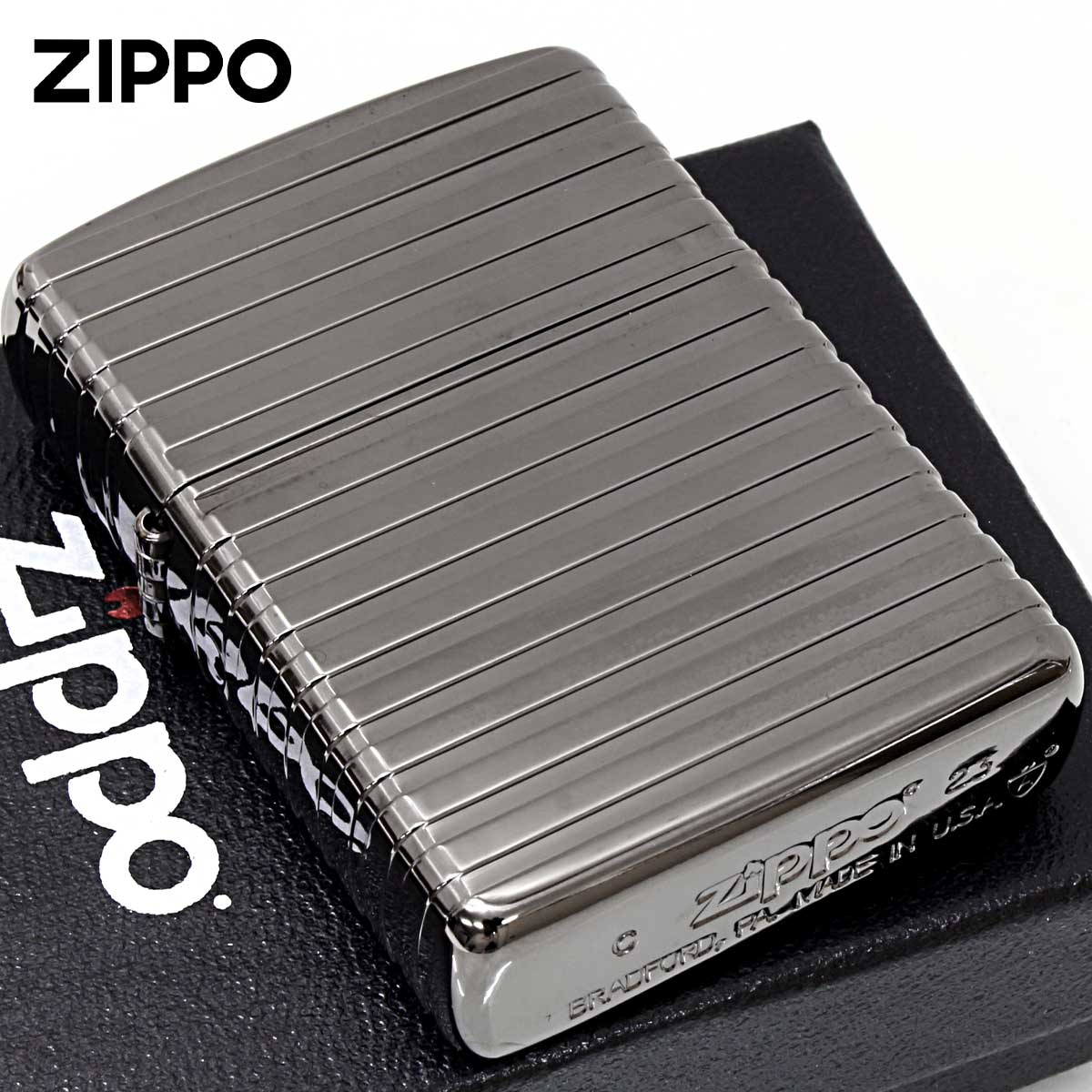 Zippo ジッポー ARMOR アーマー ホリゾンタルストライプ Horizontal Stripe ブラックニッケル BNC