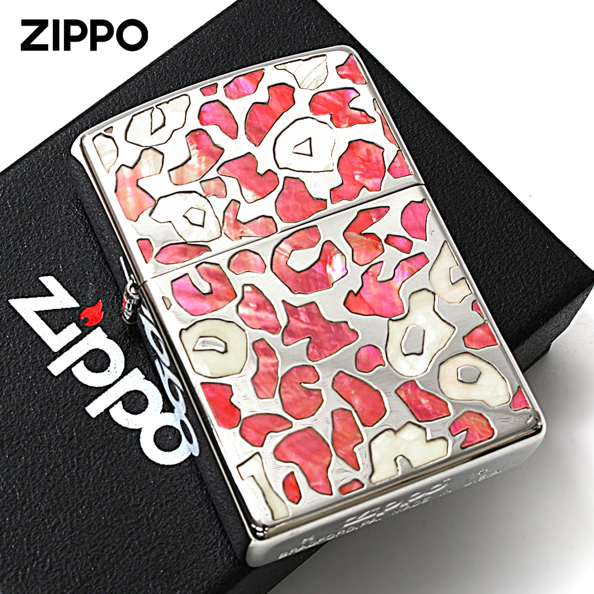 Zippo ジッポー レオパード シェル 貝 インレイ 象嵌 SAFARI ピンク SFR-LB メール便可