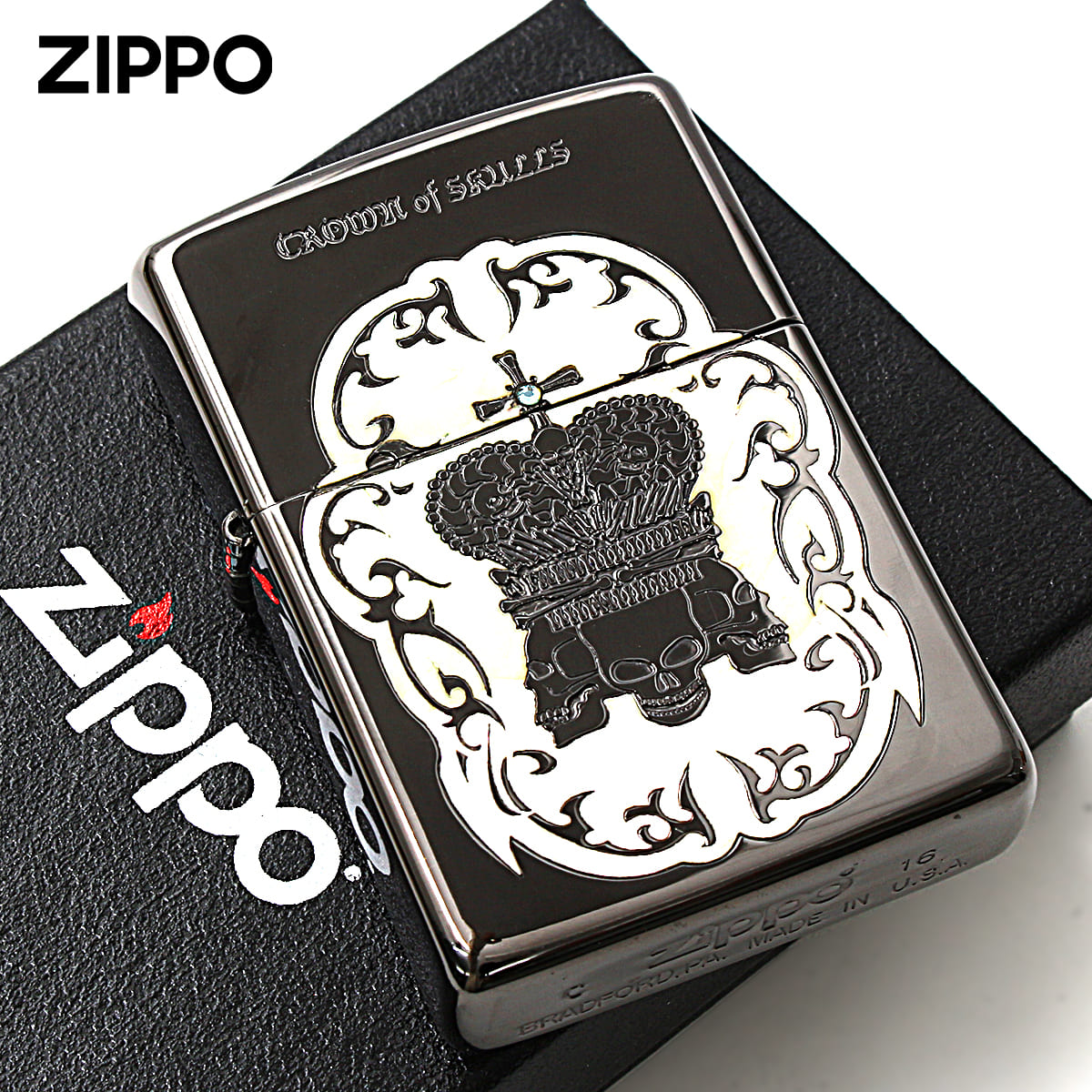Zippo ジッポー スカル ドクロ 骸骨 シェル 貝 インレイ 象嵌 王冠 クラウン Crown of Skulls COS-C